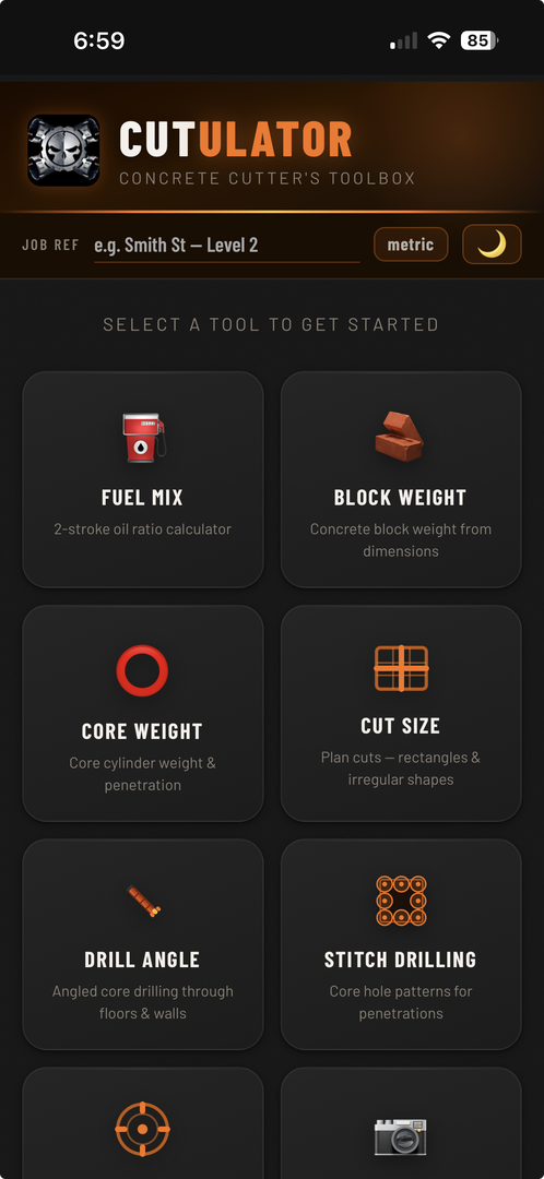 Cutulator home screen